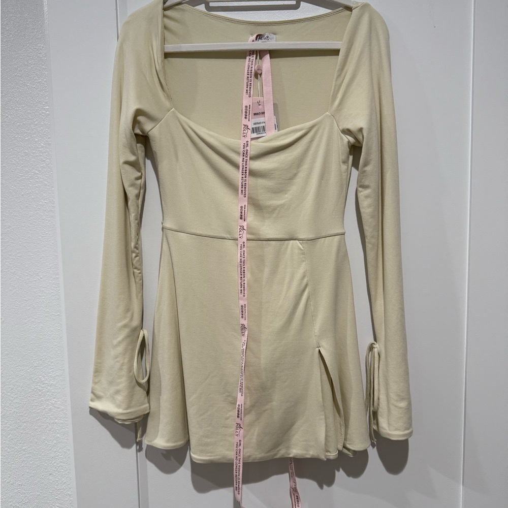 Oh Polly Cream Long Sleeve Dress